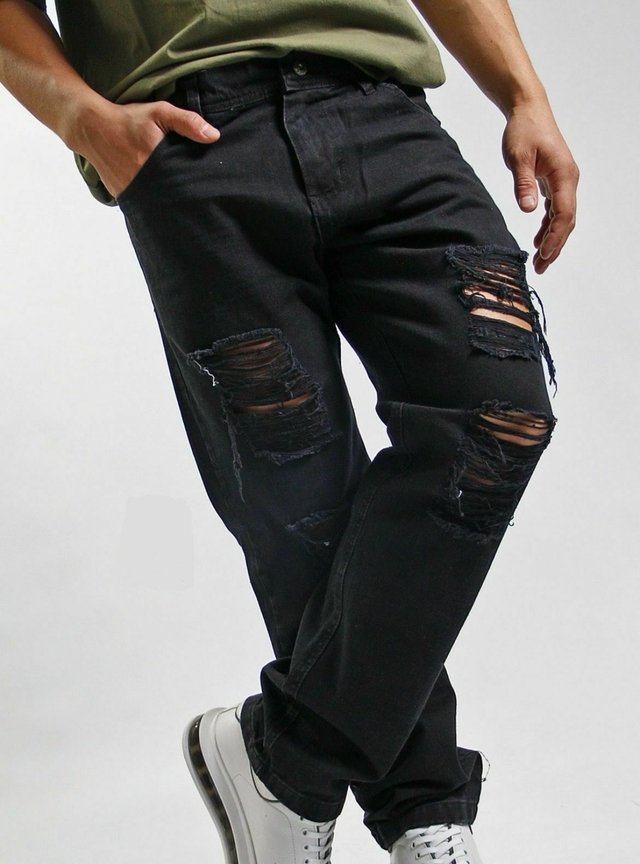 Jeans negro con roturas hombre hotsell