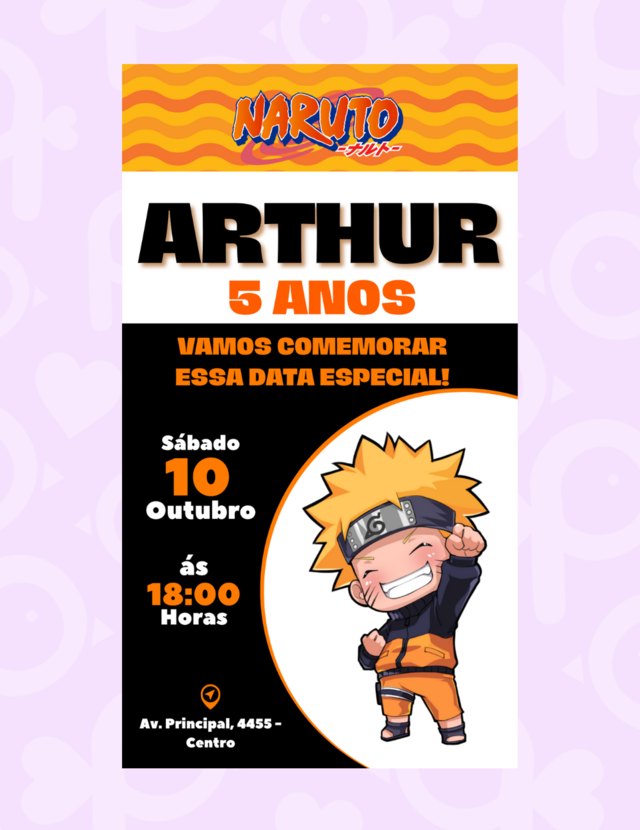 Fazer convite online convite digital aniversário naruto em 2023