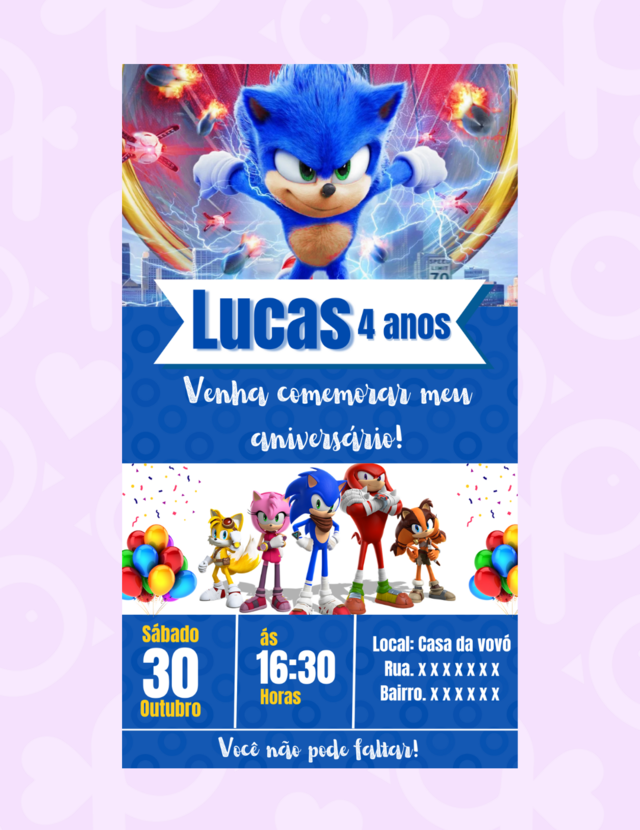 10 MELHORES] Convites Sonic, WHATSAPP