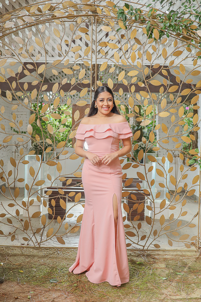 Vestido longo neocrepe ombro a ombro Rose
