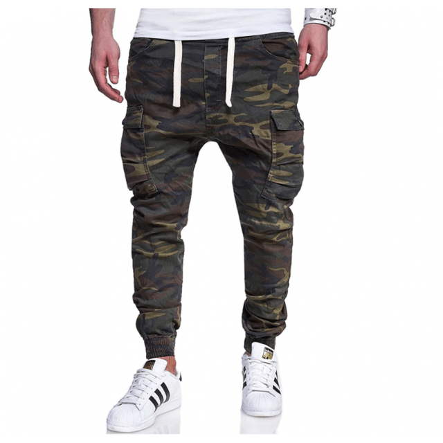 Calça Jogger Camuflada com Bolsos Cargo de Sarja