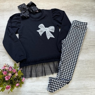 Conjunto Laço ( blusão em molicotonn, legging pied poule)