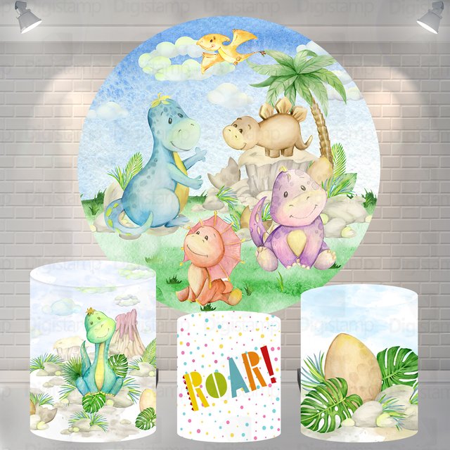 Painel de Festa 3d + Trio Capa Cilindro - Dinossauros Baby Cute 02 - Via  Cores - Paineis de Festa