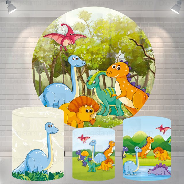 Kit Festa Prata Painel + Display Dinossauro Cute Desenho