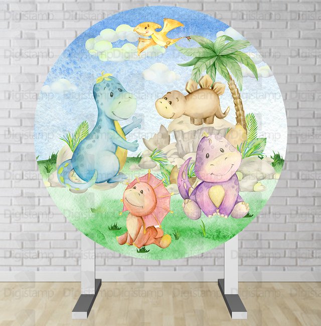 Painel Redondo - Dinossauro Baby - Sublimado 3D - Sublistamps Sublimação