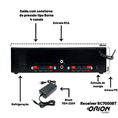 Amplificador Som Ambiente 500 Watts Blue 4 Canais Rc7000bt - Orion eShop | Informatica, Automotivo, Microfones