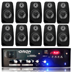 Kit Som Ambiente 300w Bluetooth + 10 Caixas Parede Pretas