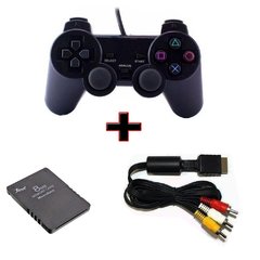 Kit Gamer PS2 Controle com Fio + Memory Card 8 MB + Cabo AV