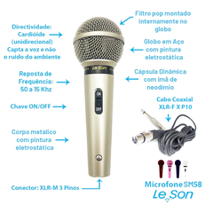 Kit 2 Microfone Profissional Com Fio Cardioide Sm58 P4 Leson - comprar online