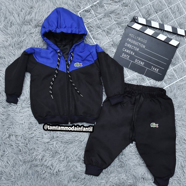 Conjunto Corta Vento Lacoste Preto/Azul