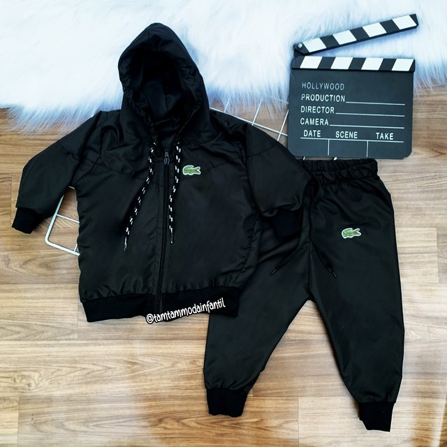 Conjunto Corta Vento Lacoste Preto