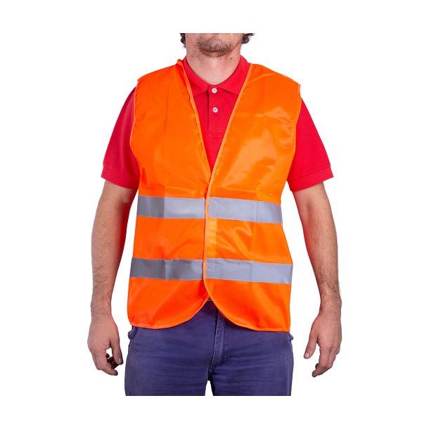 Chaleco reflectivo poliéster, color naranja, alta visibilidad, cuello V