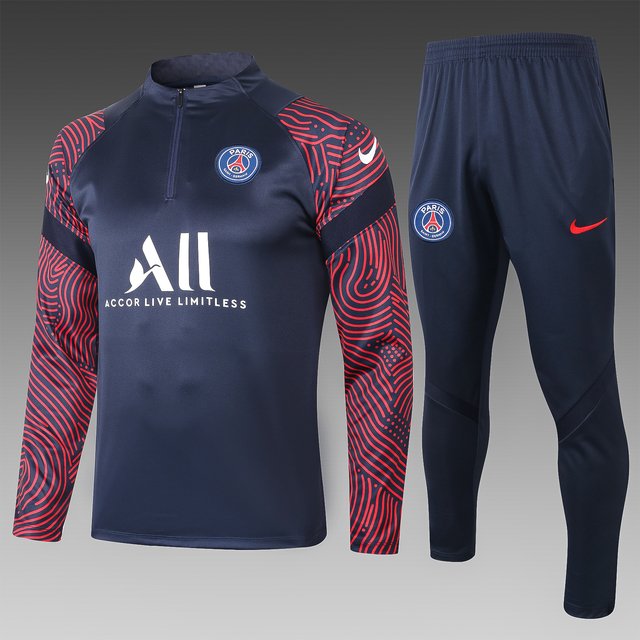 Conjunto PSG azul com manga vermelha Treino 2020 21