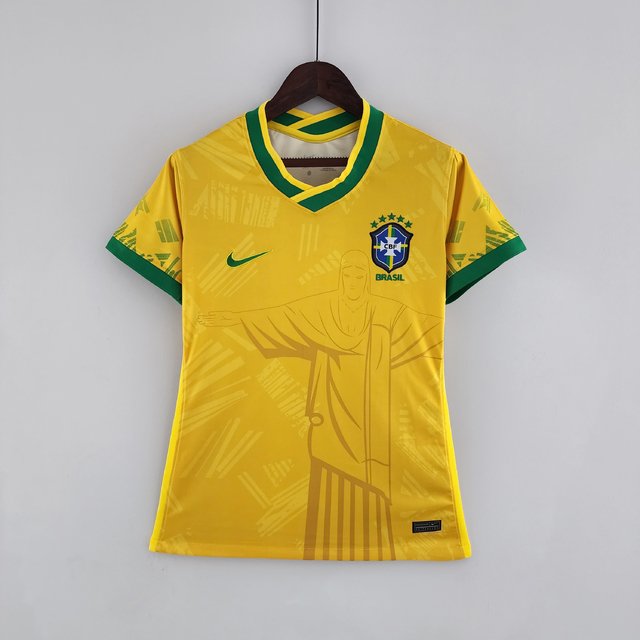 Camisa Feminina Brasil Concept Amarela (Cristo Redentor/Rio de Janeiro