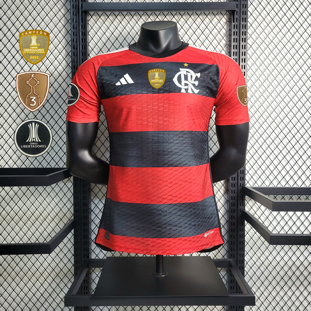 Camisa Flamengo I 2023 Jogador - Vermelha e Preta (com patches Liberta