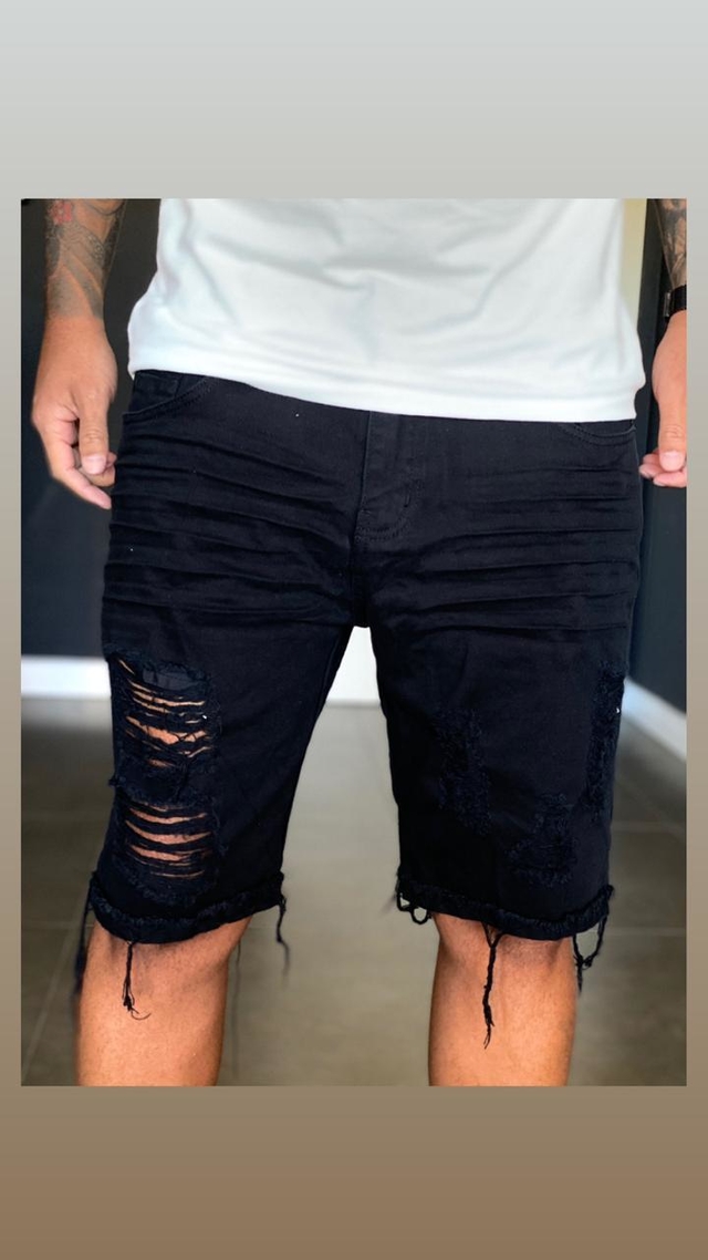 Bermuda jeans hotsell preta rasgada masculina