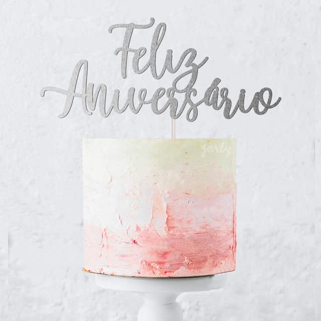 Topo Para Bolo De Feliz Aniversário., Decoração Transparente Para