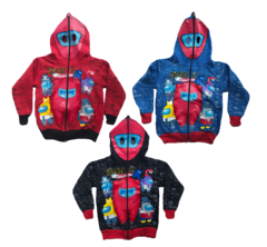 Imagen de CAMPERA DOBLE FRISA CAPUCHA CON MÁSCARA Y BOLSILLOS. DINOSAURIO - SONIC - AMONG US - SPIDER T4 AL 12.