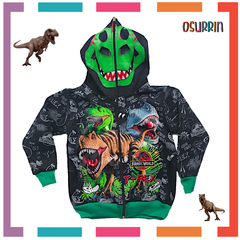 Imagen de CAMPERA DOBLE FRISA CAPUCHA CON MÁSCARA Y BOLSILLOS. DINOSAURIO - SONIC - AMONG US - SPIDER T4 AL 12.