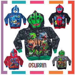 CAMPERA DOBLE FRISA CAPUCHA CON MÁSCARA Y BOLSILLOS. DINOSAURIO - SONIC - AMONG US - SPIDER T4 AL 12.