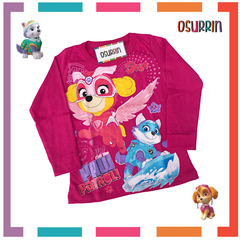 Remera algodón manga larga estampa clásica de personajes: Skye - Everest - Paw Patrol - Patrulla Canina