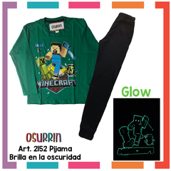 Pijama MINECRAFT estampa GLOW que BRILLA en la oscuridad 100% algodón peinado premium - comprar online