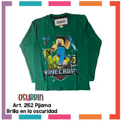 Pijama MINECRAFT estampa GLOW que BRILLA en la oscuridad 100% algodón peinado premium