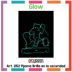 Pijama MINECRAFT estampa GLOW que BRILLA en la oscuridad 100% algodón peinado premium - OSURRIN