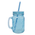 Caneca Vidro Tampa Canudo Jarra Cerveja Drink Mason Jar Azul