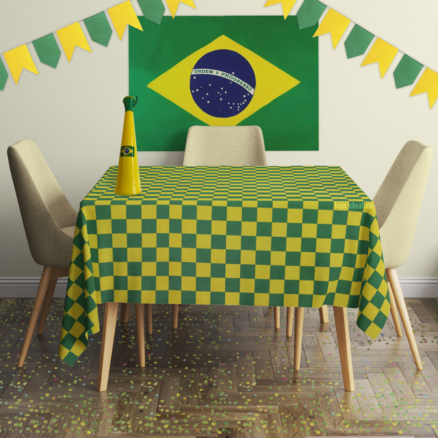 Toalha Mesa Xadrez Verde Amarela Brasil Copa - Idealiza