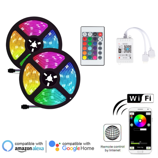 Tira Led Rgb 5050 10mts Wi-fi Ctrl Remoto App Google Alexa