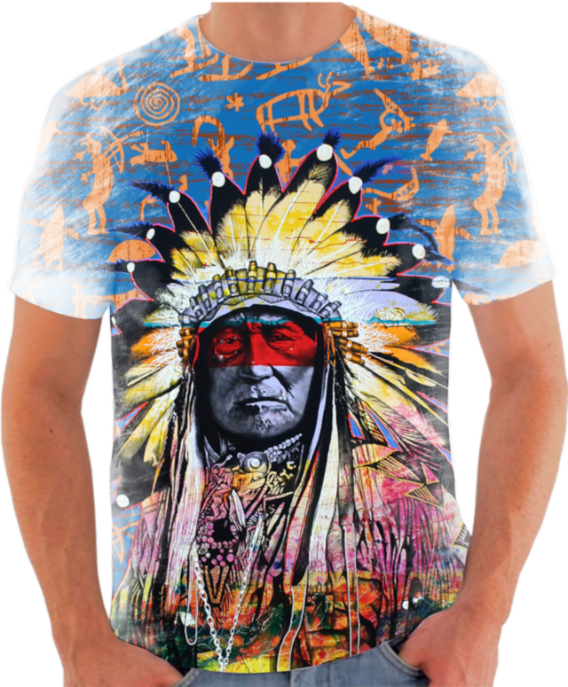 Camiseta camisa blusa Temática Personalizada 100% Poliéster xamã xamanismo  indio apache cocar