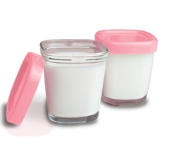Pote de vidro para leite materno com tampa Rosa 4 unidades Clingo