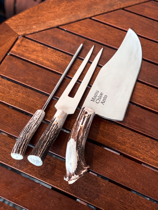 Juego de cuchillo, tenedor y chaira de acero inoxidable hoja de 12 Cm