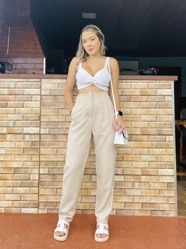 Conjunto Cropped e Calça Alfaiataria Sofia Off White