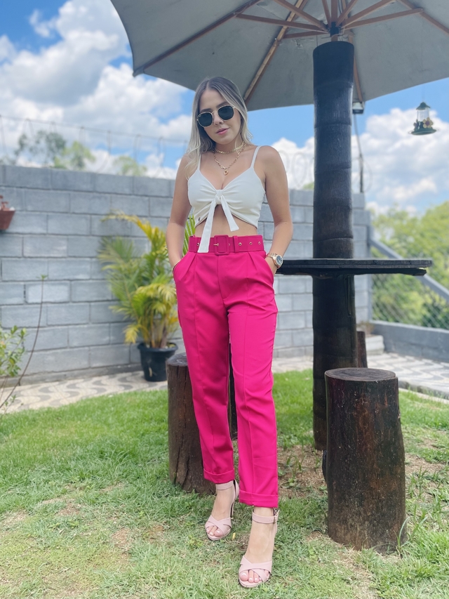 Calça alfaiataria com cinto pink - Lady Lala