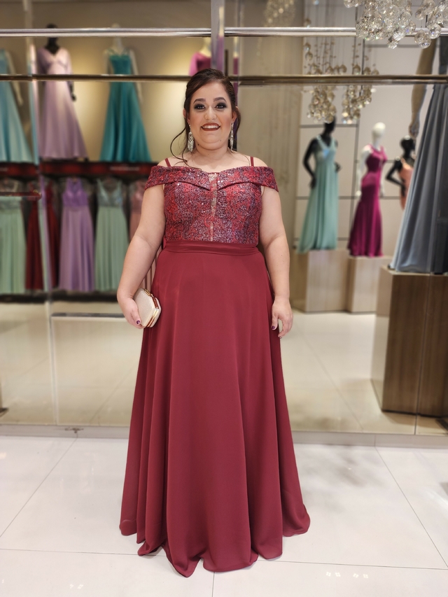 Vestido De Festa Raquel Marsala Plus Size