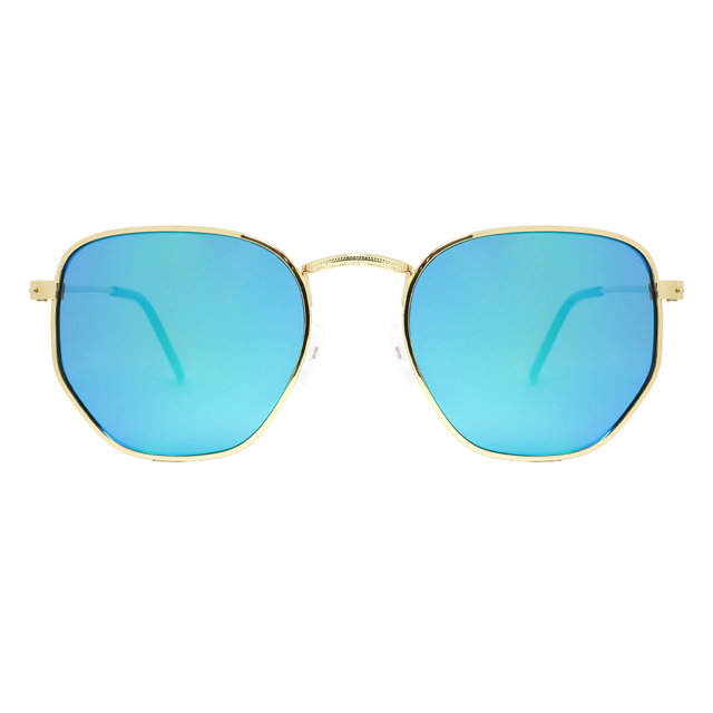 Óculos de Sol Hexagonal Azul Espelhado
