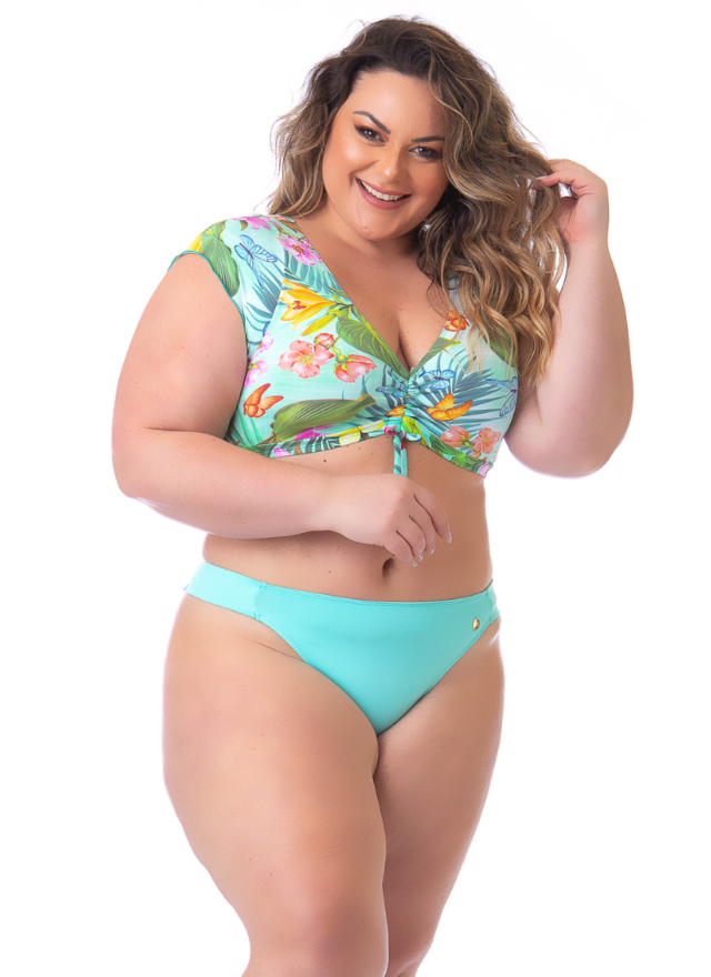 Biquíni Cropped Com Babado Na Alça Plus Size - Direto da Fabrica