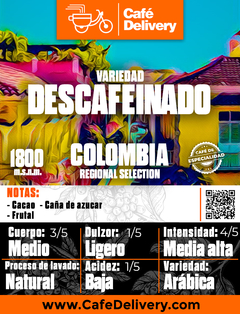 Café Colombia Excelso Descafeinado x 1/4kg en grano o molido - comprar online