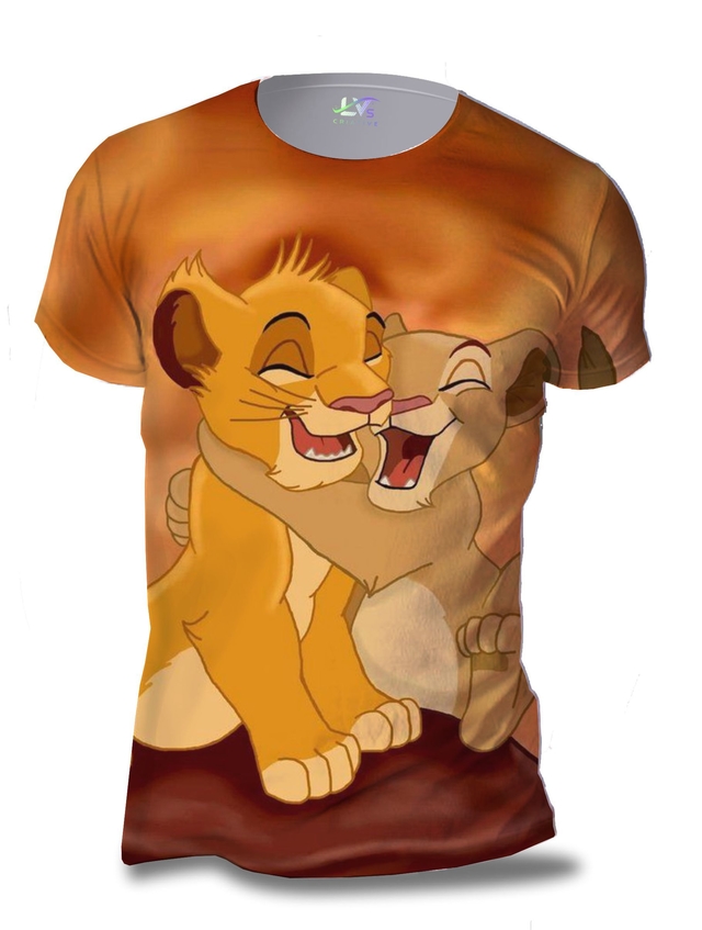 Camisa Camiseta Filme Rei Leão Simba e Nala Estampa Total Personalizada RLE7