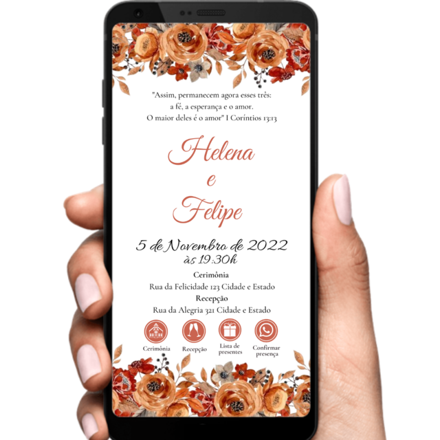 Convite digital interativo Casamento Rústico Terracota