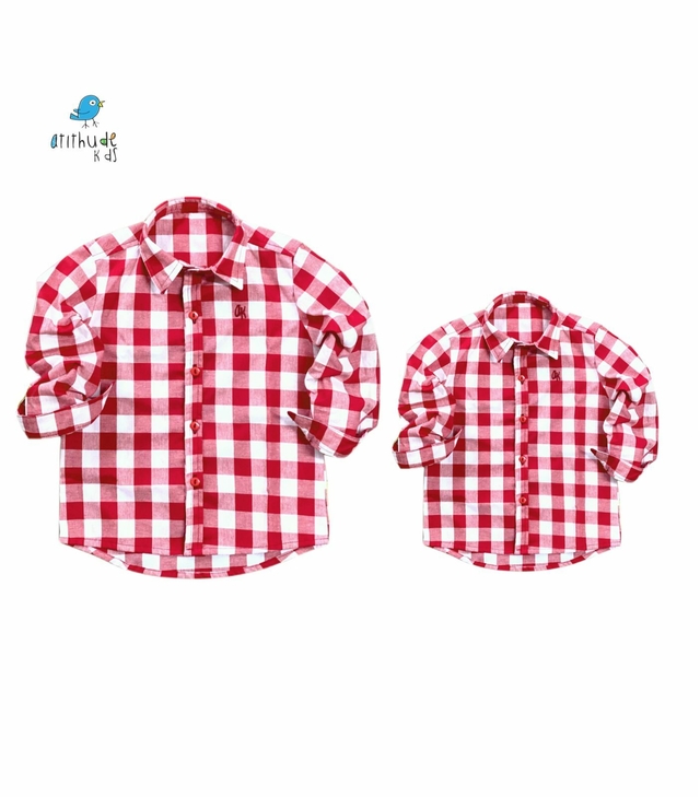 Kit camisa Cadu xadrez vermelha - Tal pai, tal filho (duas peças)