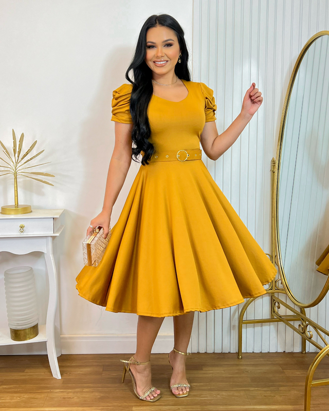 Yellow sundress store with sleeves
