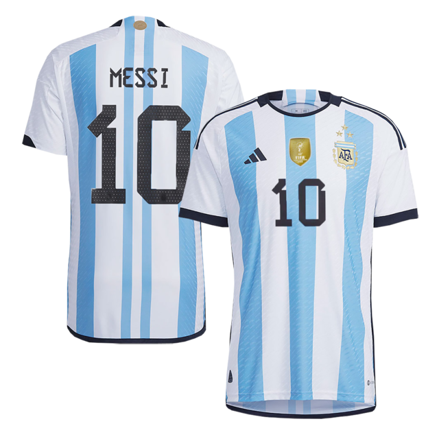 Camiseta Selección Argentina Titular Authentic 2023 Tres Estrellas + #10  Messi + Parche de Campeón - Adulto