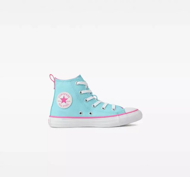 TENIS KIDS CONVERSE CHUCK TAYLOR ALL STAR AZUL CLARO ROSA CHOQUE BRANCO CK09090002