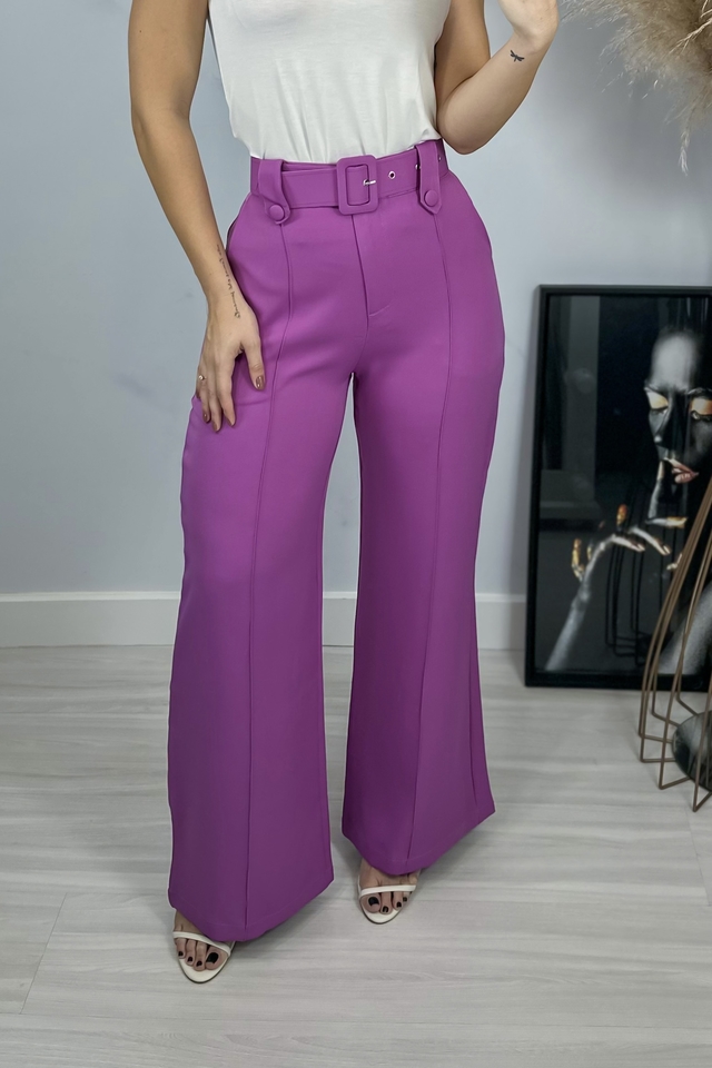 Calça Pantalona Gabi Com Cinto - Violeta Claro