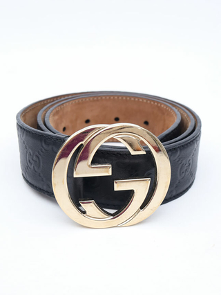 Cinto Gucci Interlocking Buckle Preto - TAM 85