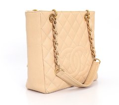 Bolsa Chanel Beige Quilted Caviar Leather Petite Shopping Tote - loja online