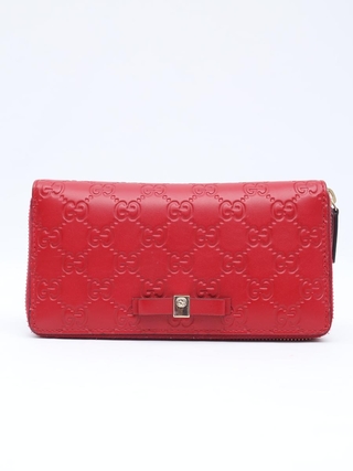 Carteira Gucci Red Guccissima Bow Zip Around